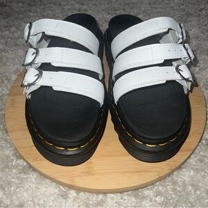 BLAIRE LEATHER SLIDE SANDALS WHITE